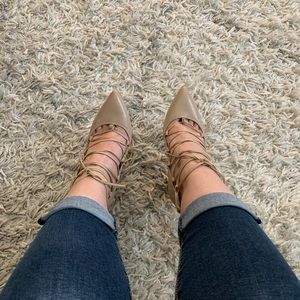 Saks Fifth Ave Nude lace up block heel